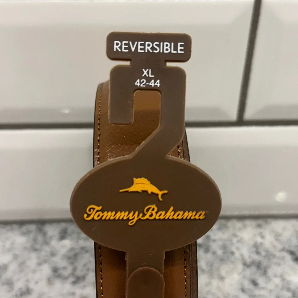 New Tommy Bahama Men XL 42-44 Belt Cognac Black Brown Reversible Leather Coastal